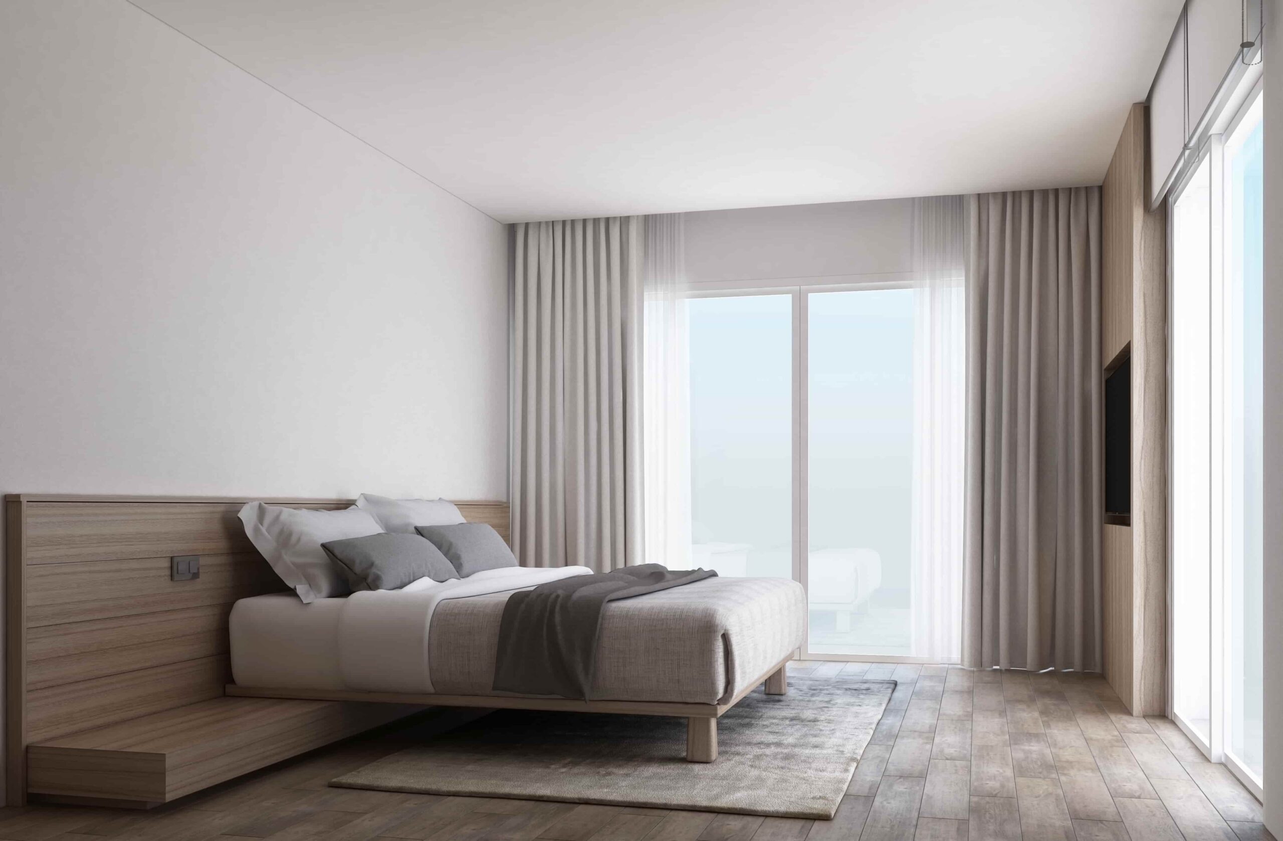 white-bedroom-with-wooden-floor-slide-doors-with-curtains-min